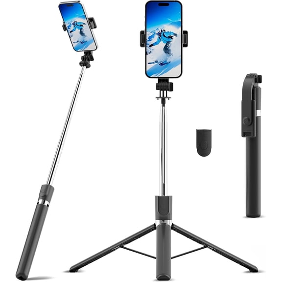 67" Selfie Stick Tripod, Portable Cell Phone Tripod with Remote Control, 360? Rotating Extendable -in-1 Travel Stand for Selfies Video Recording, Compatible with iOS/Android, Black