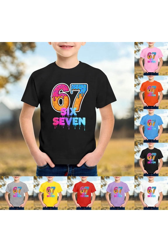 67 Shirt for Boys Girls 6 7 Number Six Seven Team Sports Matching T-Shirt Six Seven Ice Cream Cool Funny Number T-Shirt Graphic for Toddler/Little/Big Kid