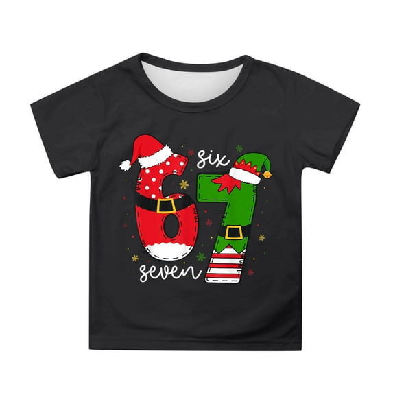 67 Shirt Kids Boys Girls Funny Christmas Shirts Number Six Seven Graphic T-Shirt Xmas Gifts #01 Black & 10-11 Years