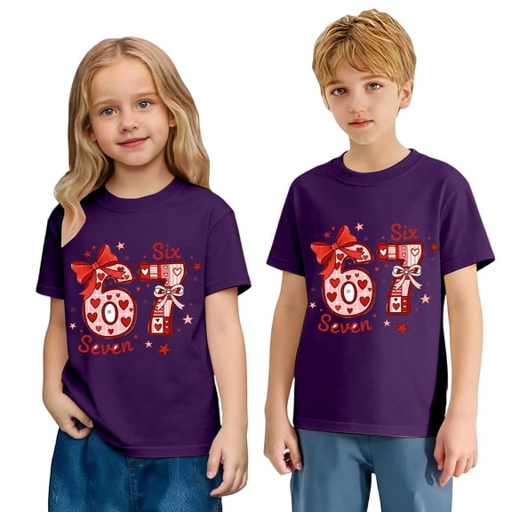 67 Shirt Six Seven Christmas Girls Fashion Graphic Print Loose Fit Casual Short Sleeve Tee Top Playful Comfortable Daily Wear Soft Breathable Kids Shirt