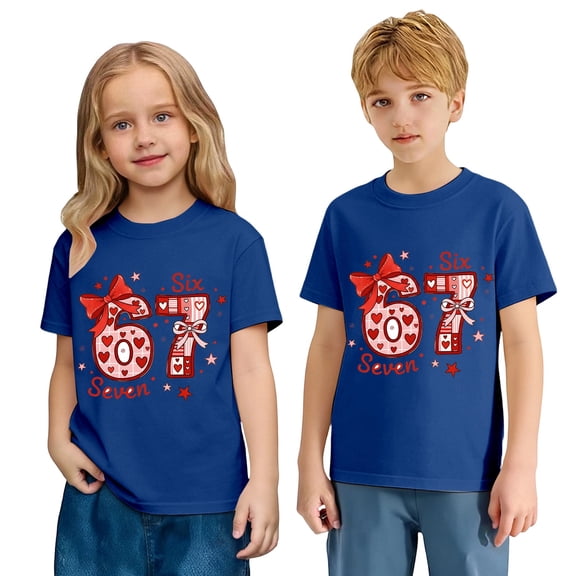 67 Shirt Six Seven Christmas Girls Fashion Graphic Print Loose Fit Casual Short Sleeve Tee Top Playful Comfortable Daily Wear Soft Breathable Kids Shirt