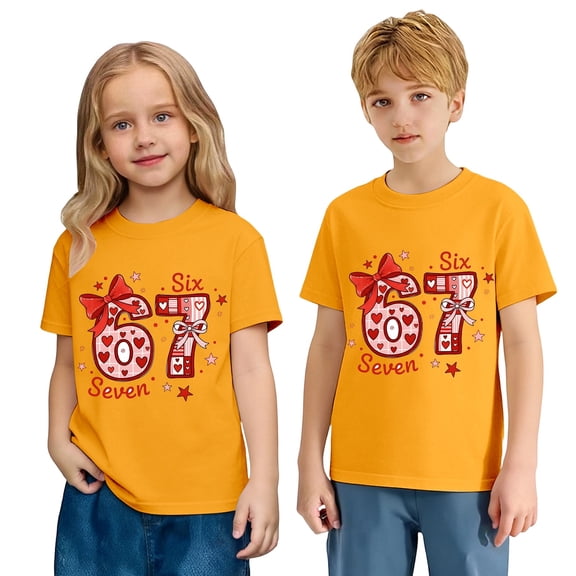 67 Shirt Six Seven Christmas Girls Fashion Graphic Print Loose Fit Casual Short Sleeve Tee Top Playful Comfortable Daily Wear Soft Breathable Kids Shirt