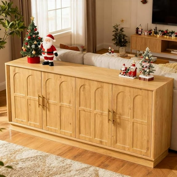 67'' Sideboard Buffet Cabinet with Storage, Modern Accent Cabinet with Arched Doors & Adjustable Shelf, Modular Media Console, Minimalist Credenza for Living Dining Room Entryway (Oak)