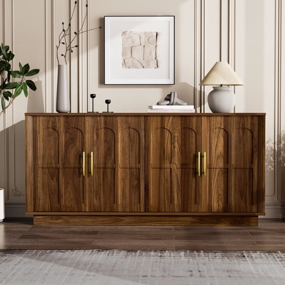 Rumiiro Modern 67'' Sideboard Buffet Cabinet with Storage, 4 Arched Doors, 2 Adjustable Shelves, Brown