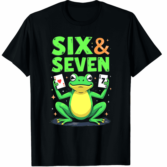 67 Six Seven 6-7 Frog - Funny Frog Brainrot Gamer Meme Graphic Black T-Shirt for Men and Women