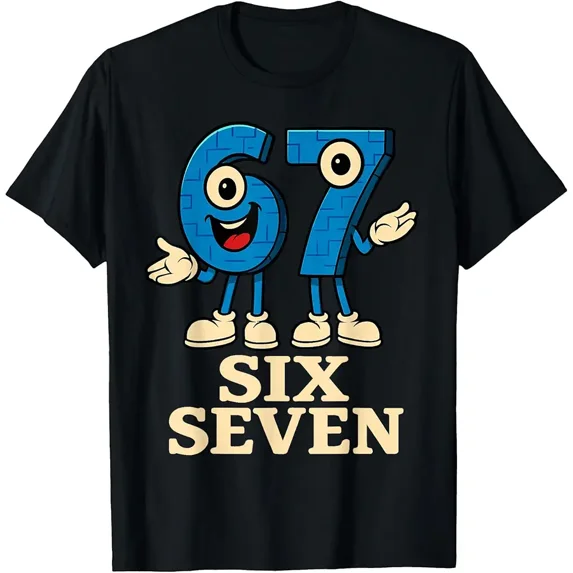 67 Six Seven 6 7 Funny Brainrot Kids Gaming Meme Design Unisex T-Shirt ...