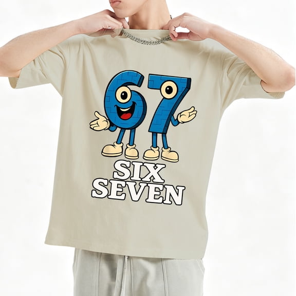 67 Six Seven 6-7 - Funny Italian Brainrot Gaming Meme T-Shirt, Casual Holiday Top For π΄π²ππΌ Apricot T-Shirt,S