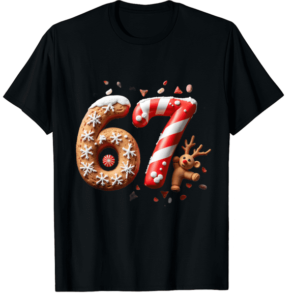 67 Six Seven 6-7 Gingerbread Candy Cane Christmas Meme T-Shirt (Men's, Women's)