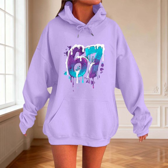 67 Six Seven 6 7 Hoodie Women's Funny Graphic Hoodie with Number Six Letters Slang Ice Dripping Design for Casual Wear