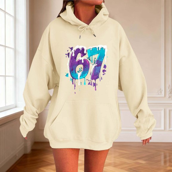 67 Six Seven 6 7 Hoodie Women's Funny Graphic Hoodie with Number Six Letters Slang Ice Dripping Design for Casual Wear