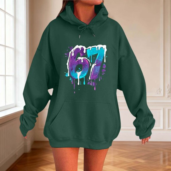 67 Six Seven 6 7 Hoodie Women's Funny Graphic Hoodie with Number Six Letters Slang Ice Dripping Design for Casual Wear