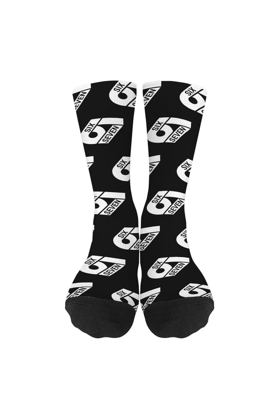 67 Six Seven 6 7 Meme Christmas Design Funny 67 Sock for Her Him (Gray)