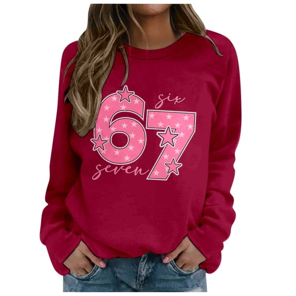 67 Six Seven Graphic Sweatshirt for Women Long Sleeves Shirt Crewneck Loose Pullovers Tops S-XXL