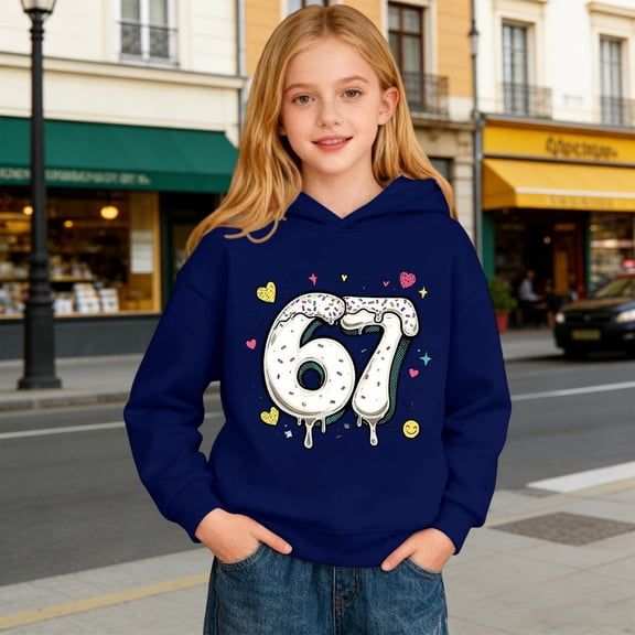 67 Six Seven Letter Hoodies Sweatshirts For Kids Hoodies Sweatshirts Casual Kids' Printed Hooded Sweatshirt Navy 140(9-10 Years)