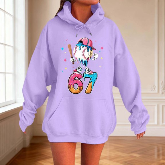 67 Six Seven Letter Hoodies Sweatshirts For Women Hoodies Sweatshirts Casual Lady 67 Number Six And Letters Slang Ice Dripping Funny Hoodie Purple L