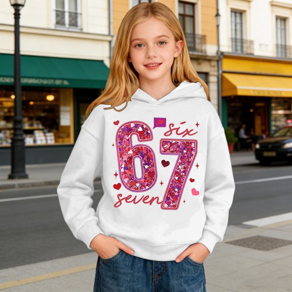 67 Six Seven Letter Hoodies Sweatshirts For Kids Hoodies Casual Cozy Kids Pullover Hoodie With Playful Print Soft Fleece Sweatshirt For Girls And Boys And School Wear White 140(9-10 Years)