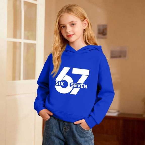 67 Six Seven Letter Hoodies Sweatshirts For Kids Hoodies Sweatshirts Casual Boys Graphic Print Hooded Sweatshirt Long Sleeve Pullover Soft Jacket With Pocket Blue 130(9-10 Years)
