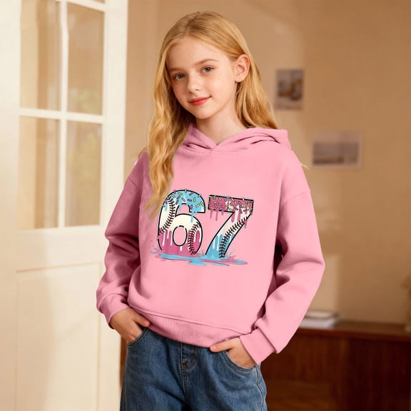 67 Six Seven Letter Hoodies Sweatshirts For Kids Hoodies Sweatshirts Casual Boys Graphic Print Hooded Sweatshirt Long Sleeve Pullover Soft With Front Pocket For Kids Youth Pink 120(7-8 Years)
