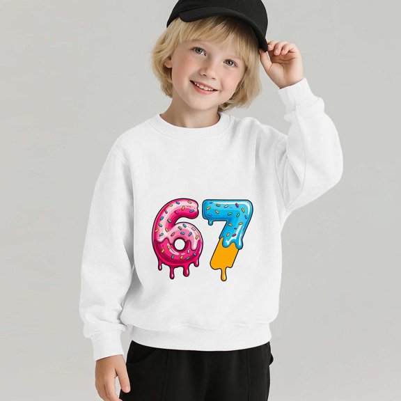 67 Six Seven Letter Hoodies Sweatshirts For Kids Hoodies Sweatshirts Casual Girls Long Sleeve Crewneck Sweatshirt With Cute Ice Print Soft Pullover Hoodie For Kids White 100(2-3 Years)