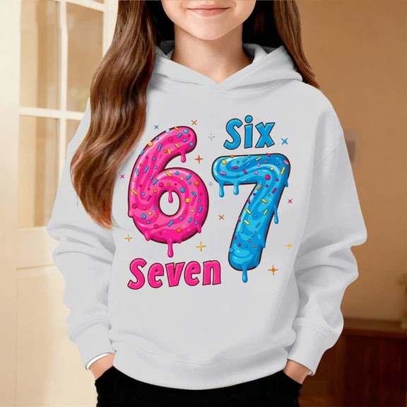 67 Six Seven Letter Hoodies Sweatshirts For Kids Hoodies Sweatshirts Casual Girls Printed Hooded Sweatshirt Fleece Pullover Soft Kids For Play And School White 100(3-4 Years)