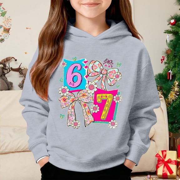 67 Six Seven Letter Hoodies Sweatshirts For Kids Hoodies Sweatshirts Casual Kids' Graphic Print Hooded Sweatshirt Unisex Pullover Fleece Jacket Light Gray 110(3-4 Years)