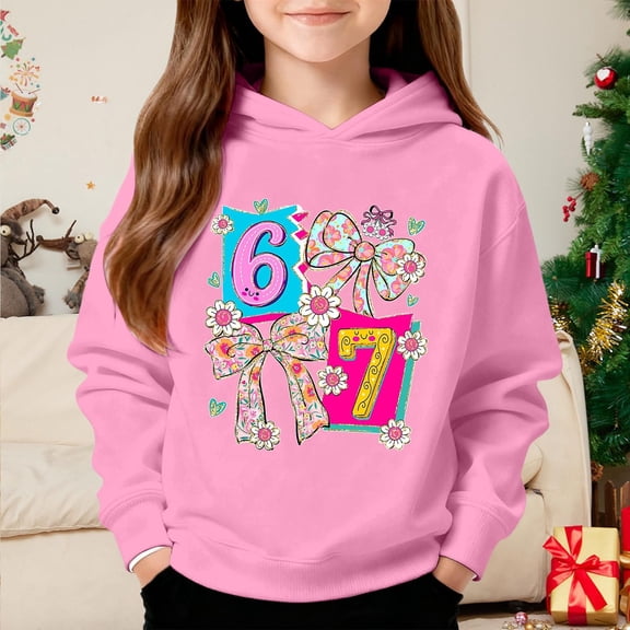 67 Six Seven Letter Hoodies Sweatshirts For Kids Hoodies Sweatshirts Casual Kids' Graphic Print Hooded Sweatshirt Unisex Pullover Fleece Jacket Pink 100(2-3 Years)
