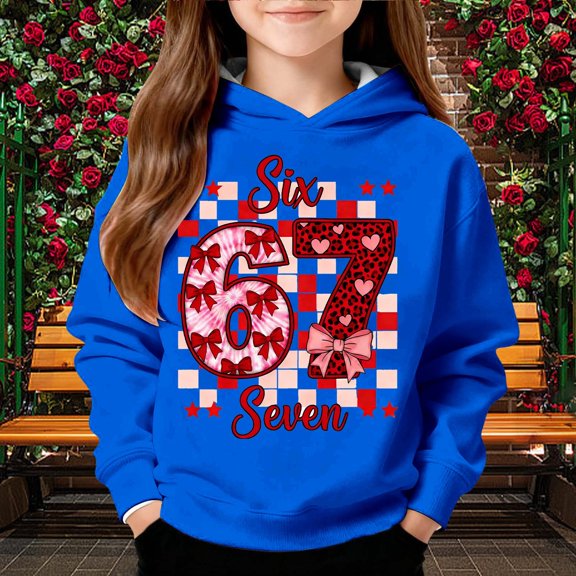 67 Six Seven Letter Hoodies Sweatshirts For Kids Hoodies Sweatshirts Casual Kids Valentine'S Day Graphic Print Hooded Sweatshirt Cute Pullover Blue 120(5-6 Years)