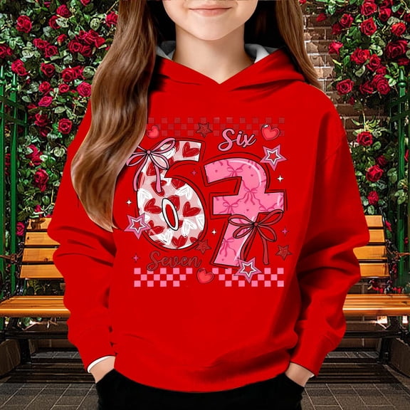 67 Six Seven Letter Hoodies Sweatshirts For Kids Hoodies Sweatshirts Casual Stylish Kids Valentine'S Day Graphic Print Hooded Sweatshirt For Girls And Boys Pullover Fleece Jacket Red 100(3-4 Years)