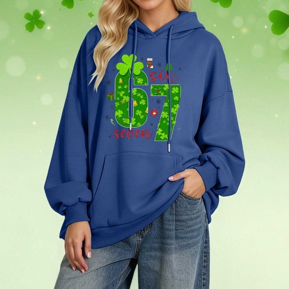 67 Six Seven Letter Hoodies Sweatshirts For Women Hoodies Sweatshirts Casual Stylish Print Hoodie For St Patrick'S Day Fashion Loose Fit Pullover With Drawstring Hood And Pockets Navy Xxl