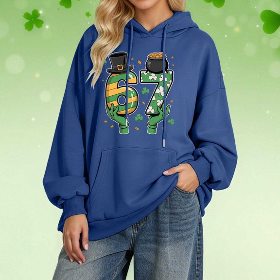 67 Six Seven Letter Hoodies Sweatshirts For Women Hoodies Sweatshirts Casual Stylish Print Hoodie For St Patrick'S Day Fashion Loose Fit Pullover With Drawstring Hood And Pockets Navy Xxl