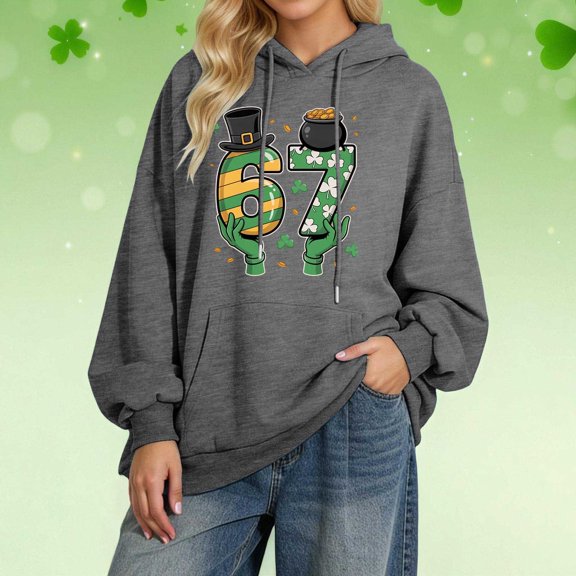 67 Six Seven Letter Hoodies Sweatshirts For Women Hoodies Sweatshirts Casual Stylish Print Hoodie For St Patrick'S Day Fashion Loose Fit Pullover With Drawstring Hood And Pockets Grey Xl