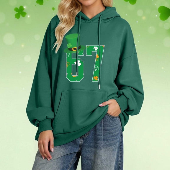 67 Six Seven Letter Hoodies Sweatshirts For Women Hoodies Sweatshirts Casual Stylish Print Hoodie For St Patrick'S Day Fashion Loose Fit Pullover With Drawstring Hood And Pockets Dark Green Xxl