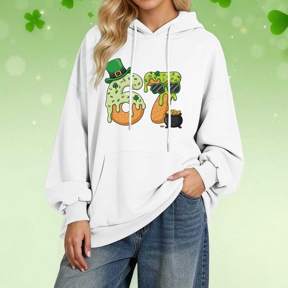 67 Six Seven Letter Hoodies Sweatshirts For Women Hoodies Sweatshirts Casual Stylish Print Hoodie For St Patrick'S Day Fashion Loose Fit Pullover With Drawstring Hood And Pockets White M