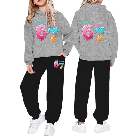 67 Six Seven Letter Outfits Set For Kids Outfits Set Casual Child Toddler Boys Girls Long Sleeve Solid Warm Hoodie Pullover Tops Pants Kids Outfits Sweat Suit Grey 100(3-4 Years)