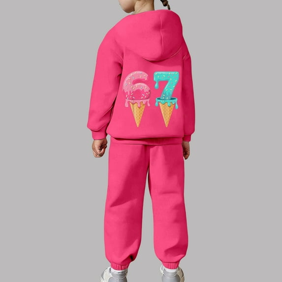 67 Six Seven Letter Outfits Set For Kids Outfits Set Casual Girls Fashion Hoodie And Jogger Cute Printed Pullover Tracksuit For Kids And Daily Wear Hot Pink 150(10-11 Years)