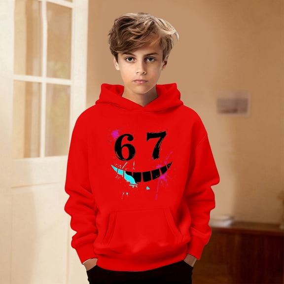 67 Six Seven Letter Sweatshirts For Kids Hoodies Sweatshirts Casual Abstract Face Graphic Hooded Sweatshirt For Kids Boys Girls Pullover With Funny Print Red 160(11-12 Years)