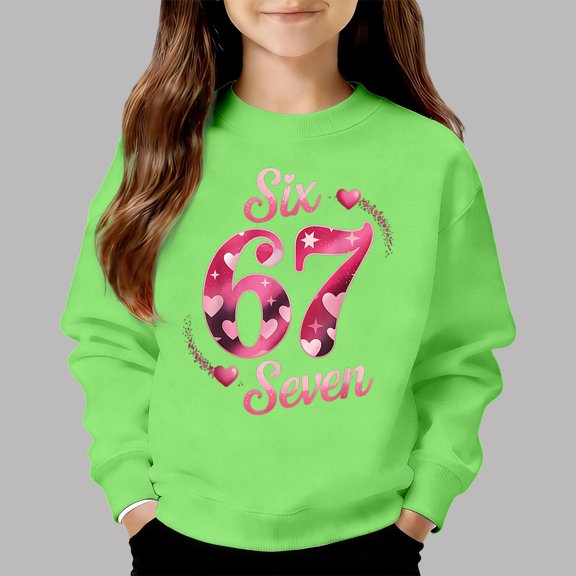 67 Six Seven Letter Sweatshirts For Kids Hoodies Sweatshirts Casual Girls Crewneck Sweatshirt Long Sleeve Pullover Soft Loose Fit Printed Graphic For Kids Play And School Green 140(8-9 Years)
