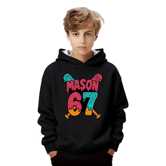 67 Six Seven Letter Sweatshirts For Kids Hoodies Sweatshirts Casual Girls Graphic Print Hooded Sweatshirt Cute Cartoon Number Series Pullover Soft Fleece Top Black 110(3-4 Years)