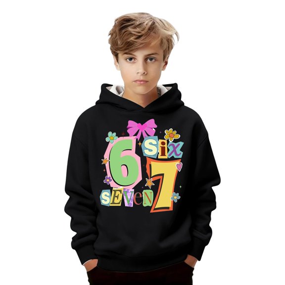 67 Six Seven Letter Sweatshirts For Kids Hoodies Sweatshirts Casual Girls Graphic Print Hooded Sweatshirt Cute Cartoon Number Series Pullover Soft Fleece Top Black 160(11-12 Years)