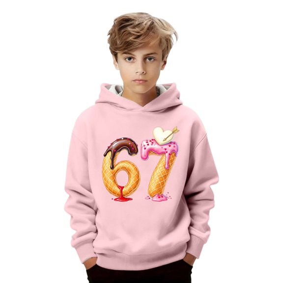 67 Six Seven Letter Sweatshirts For Kids Hoodies Sweatshirts Casual Girls Graphic Print Hooded Sweatshirt Cute Cartoon Number Series Pullover Soft Fleece Top Light Pink 150(9-10 Years)