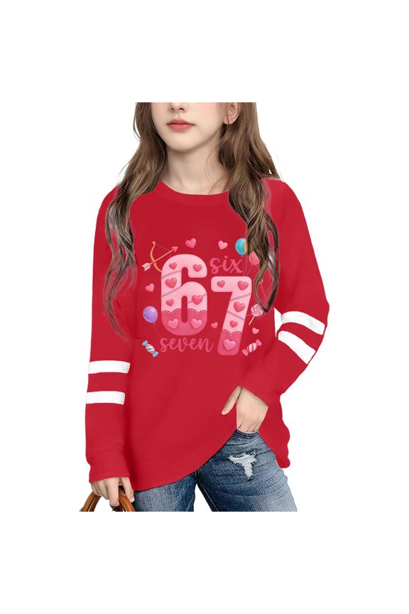 67 Six Seven Letter T-Shirts For Kids T-Shirts Casual Girls Graphic Print Short Sleeve Colorful Tees And Shirts For Kids Daily Wear Red 160(13-14 Years)