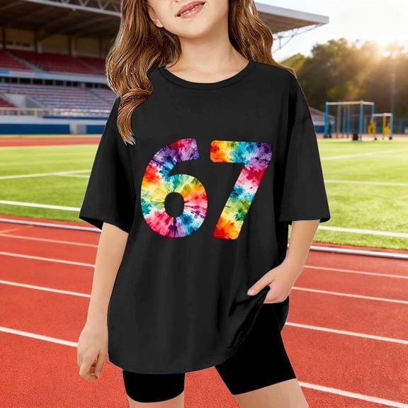 67 Six Seven Letter T-Shirts For Kids T-Shirts Casual Girls Summer Short Sleeve T Shirt Cute Cartoon Number Print Top For Children Lightweight Soft Tee Black 140(9-10 Years)