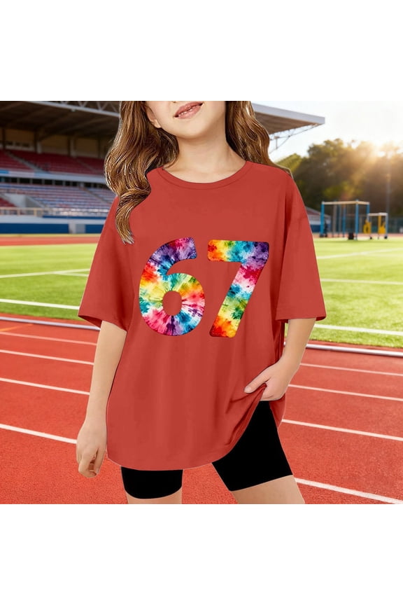 67 Six Seven Letter T-Shirts For Kids T-Shirts Casual Girls Summer Short Sleeve T Shirt Cute Cartoon Number Print Top For Children Lightweight Soft Tee Red 140(9-10 Years)
