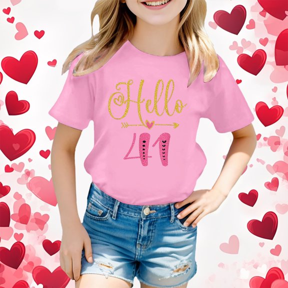 67 Six Seven Letter T-Shirts For Kids T-Shirts Casual Girls Summer Short Sleeve T Shirt Cute Cartoon Number Print Top For Kids Toddler Youth Pink 100(1-2 Years)