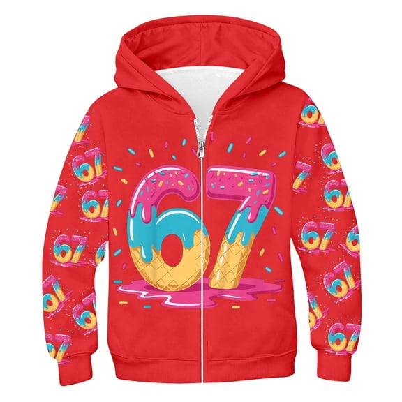 67 Six Seven Meme Jackets Graphic for Kids Boys Girls Cartoon Print Hooded Zip Up Jacket Long Sleeve Athletic Casual Character Pullover Outerwear Jackets Coat 5-6 Years