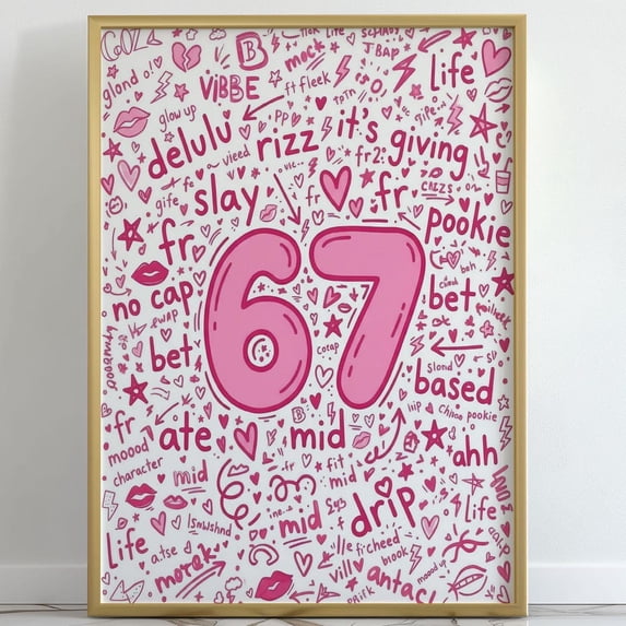 67 Slang Gen Alpha Wall Art Poster Delulu Rizz Slay Mid Ate Funny Pink ...