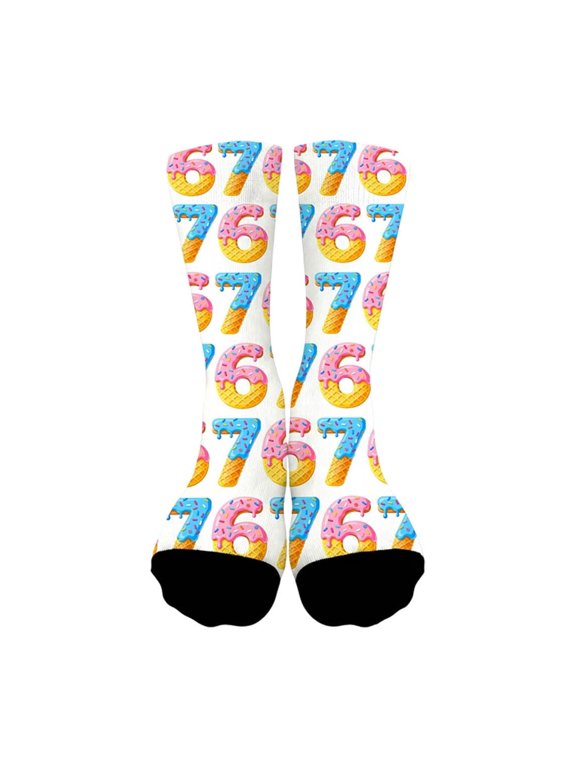 67 Socks Kids – Cute Six Seven Meme Socks for Boys Girls, Soft Comfortable Funny 67 Socks for School, Daily Wear & Gifts, Colorful Novelty Children Crew Socks