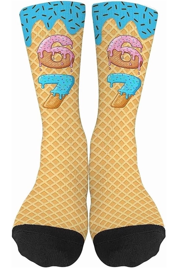 67 Socks for Kids – Funny 67 Meme Design Socks, Comfortable & Soft Boys Girls Crew Socks, Cute Novelty Gift for Children, School Wear, Parties & Daily Outfits
