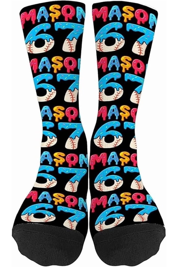 67 Socks for Kids – Funny 67 Meme Design Socks, Comfortable & Soft Boys Girls Crew Socks, Cute Novelty Gift for Children, School Wear, Parties & Daily Outfits