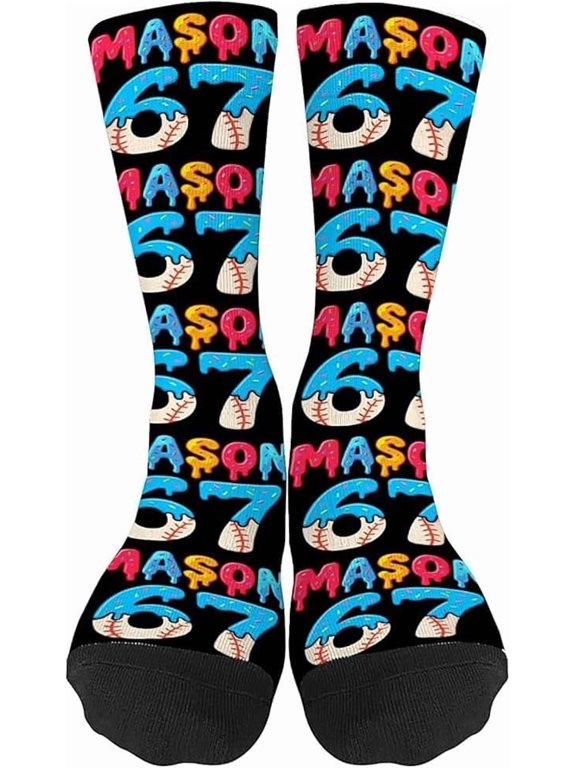 67 Socks for Kids – Funny 67 Meme Design Socks, Comfortable & Soft Boys Girls Crew Socks, Cute Novelty Gift for Children, School Wear, Parties & Daily Outfits